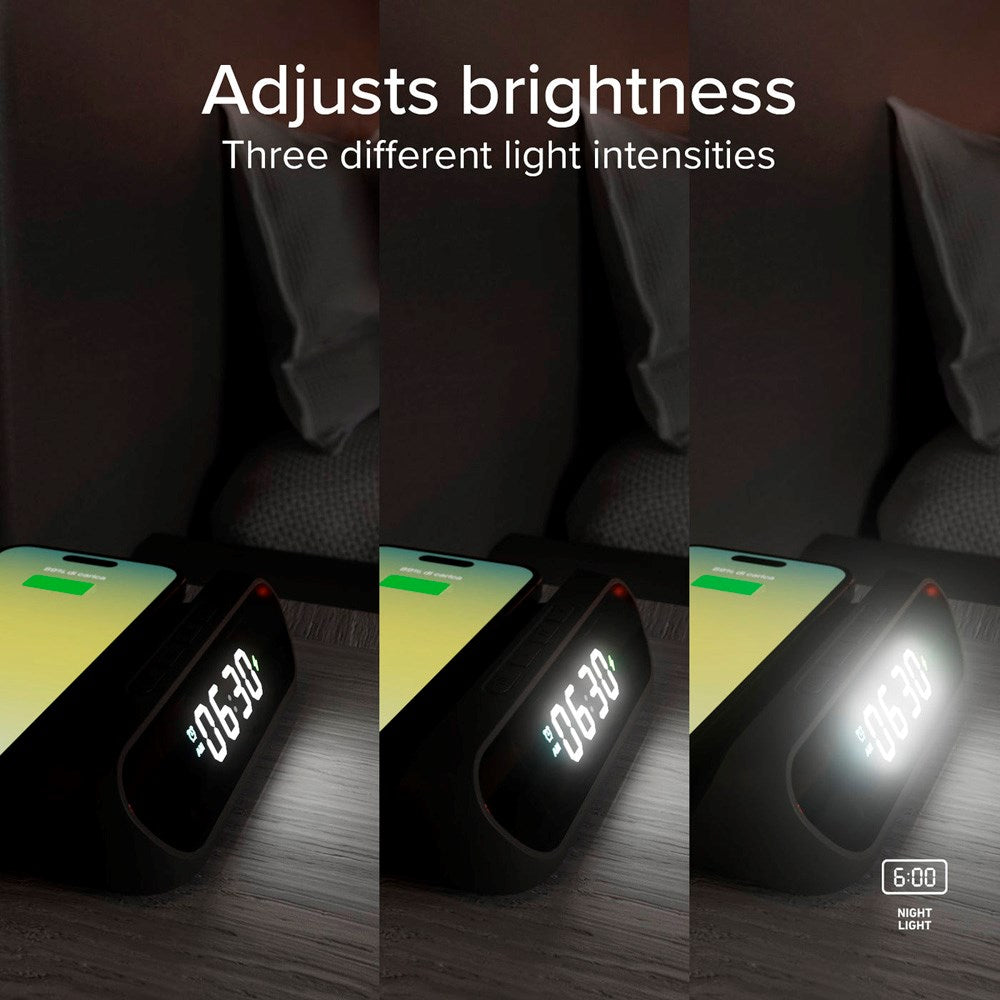 SBS 15W 2-i-1 Trådløs Lader m. Vekkerklokke - Svart