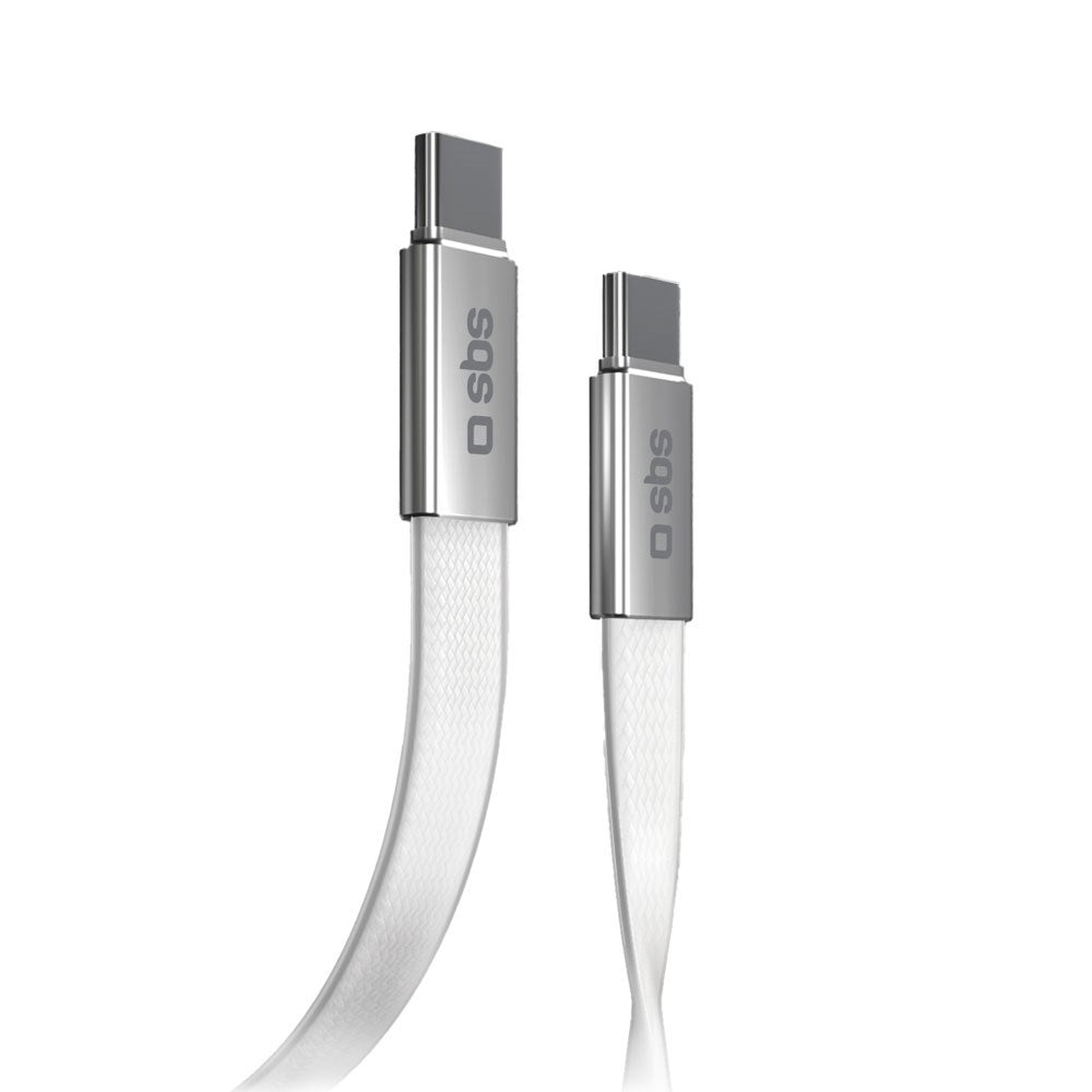 SBS 60W Flat USB-C til USB-C Kabel – 1m – Hvit