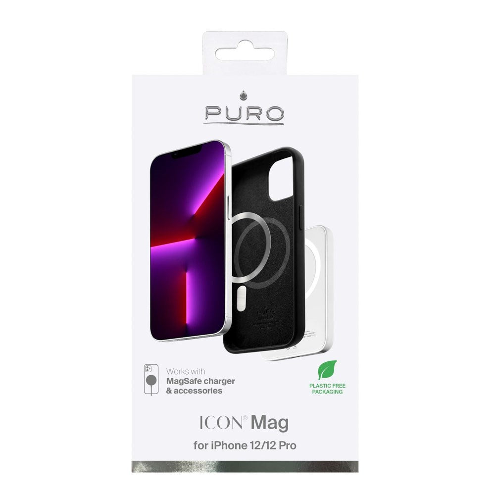 iPhone 12 / 12 Pro Puro Icon Mag Silikon Deksel - MagSafe Kompatibel - Svart