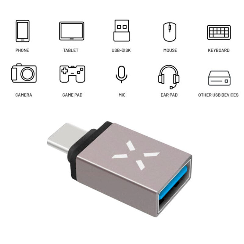 Fixed Link USB-C til USB-A Adapter - Grå