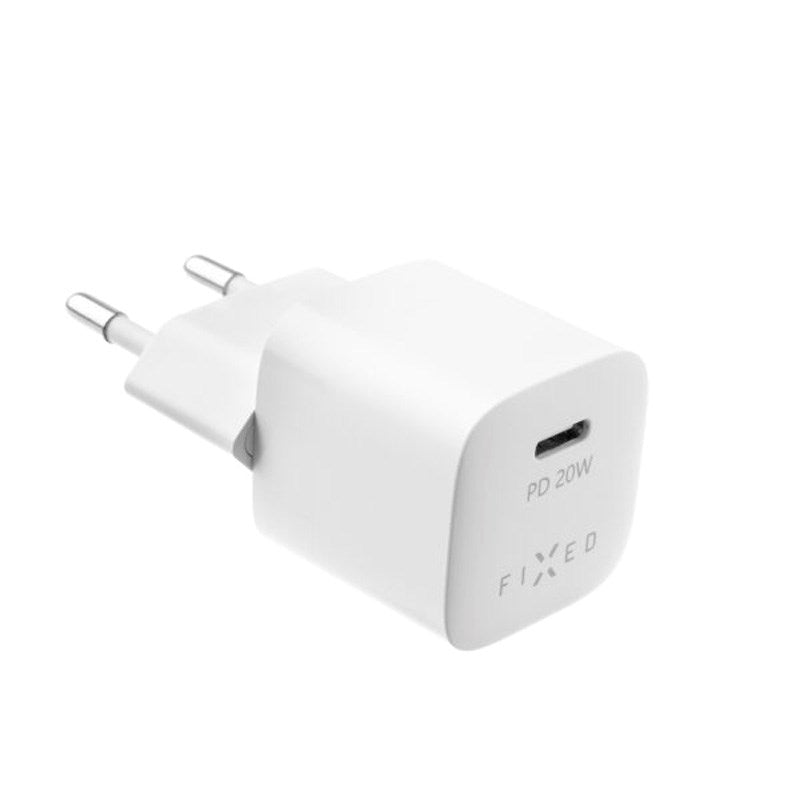 Fixed Mini Vegglader m. 1x USB-C / 1x USB-C Kabel 20W - 1m - Hvit