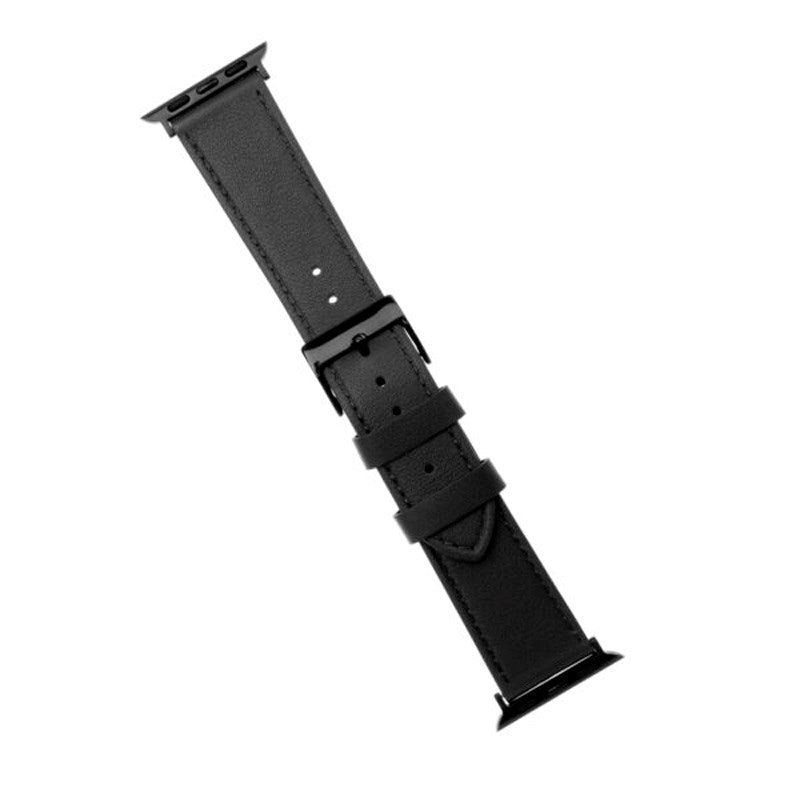 Apple Watch (38 / 40 / SE / 41 / 42mm) Fixed Ekte Skinn Rem - Svart