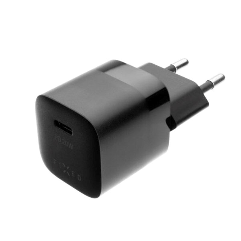 Fixed Mini Vegglader m. 1x USB-C / 1x USB-C Kabel 20W - 1m - Svart