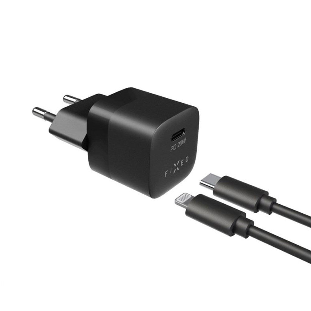 Fixed 20W USB-C PD Fast Vegglader med USB-C til Lightning-Kabel - Svart