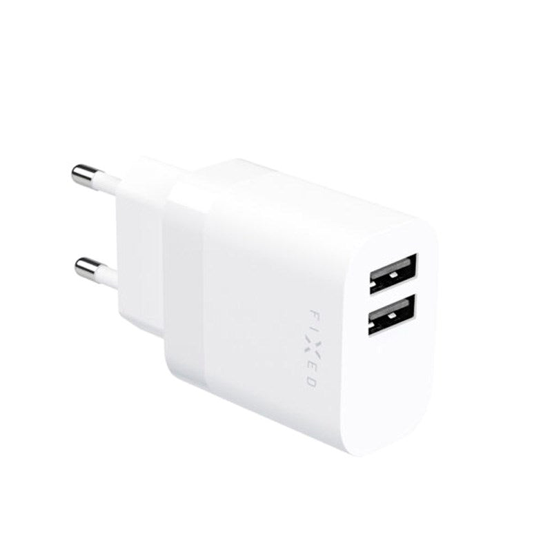 Fixed Vegglader m. 2x USB-A / 1x USB-C Kabel 17W - 1m - Hvit