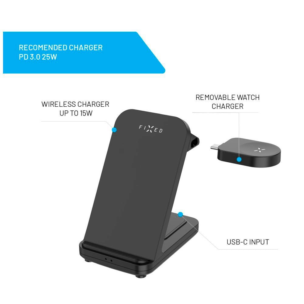 Fixed Ttrådløs 3-in-1 Ladestasjon for Samsung - Svart