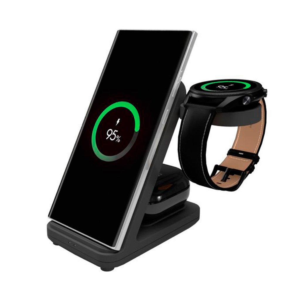 Fixed Ttrådløs 3-in-1 Ladestasjon for Samsung - Svart
