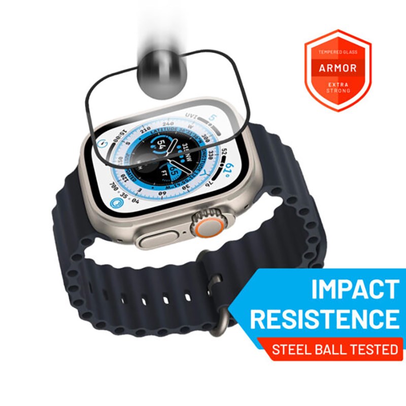 Apple Watch Ultra 1/2/3 (49mm) Armor Skjermbeskytter i Herdet Glass - Svart Kant