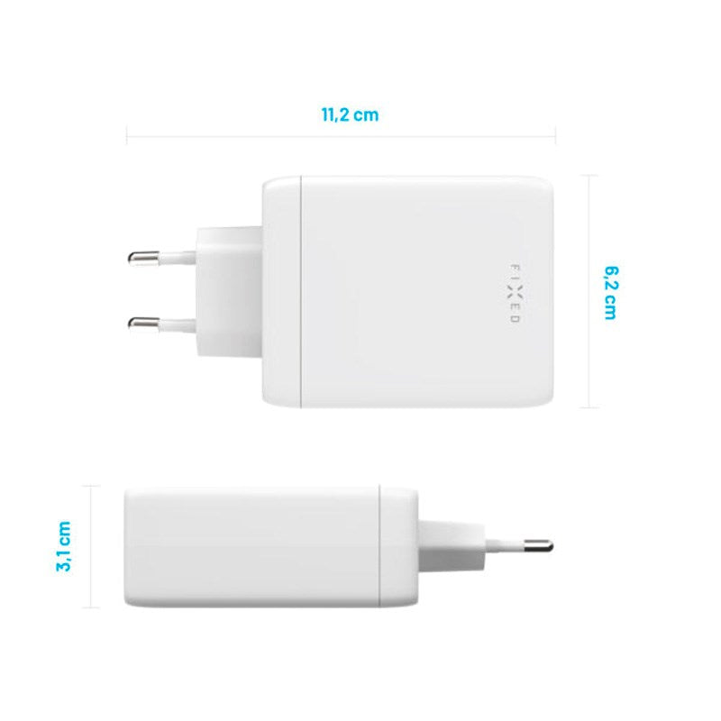 Fixed GaN 100W Vegglader m. 3x USB-C / 1x USB-A - Hvit