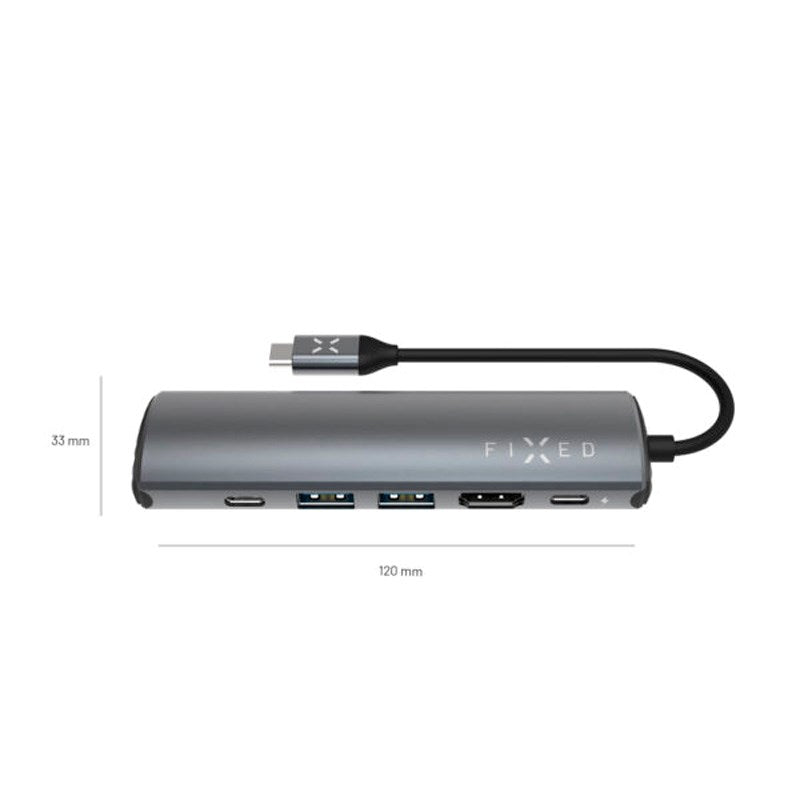 Fixed 100W HubPro 6-i-1 USB-C Multiport Adapter - Grå