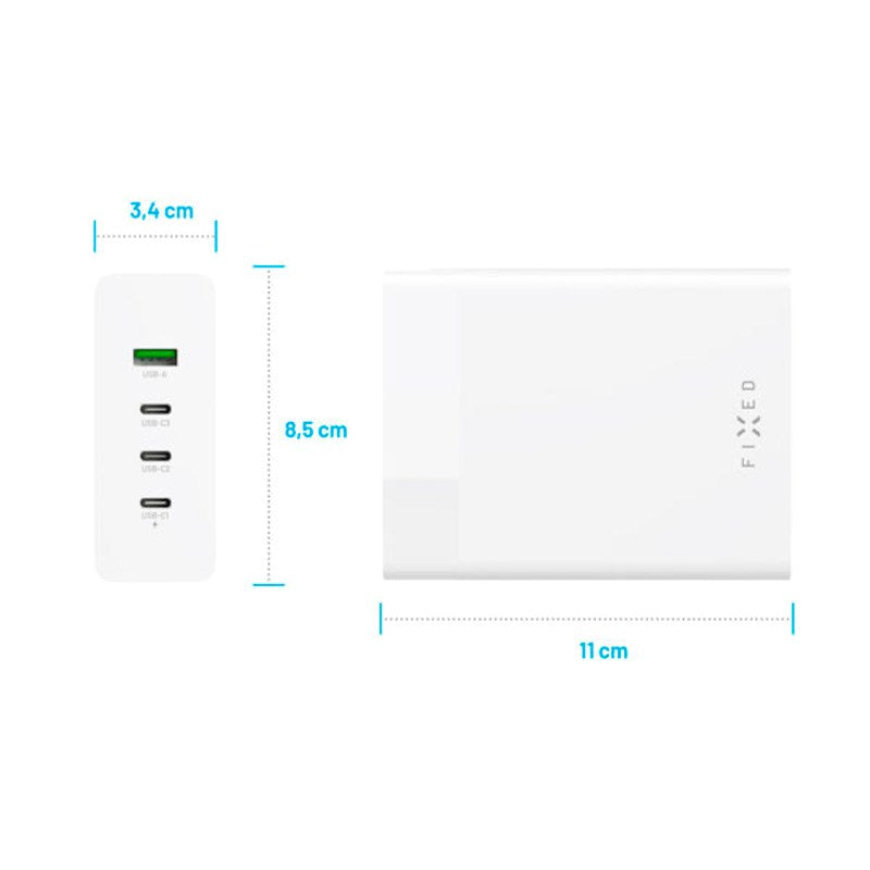 Fixed GaN Bordlader 200W - 3x USB-C / 1x USB-A - Hvit