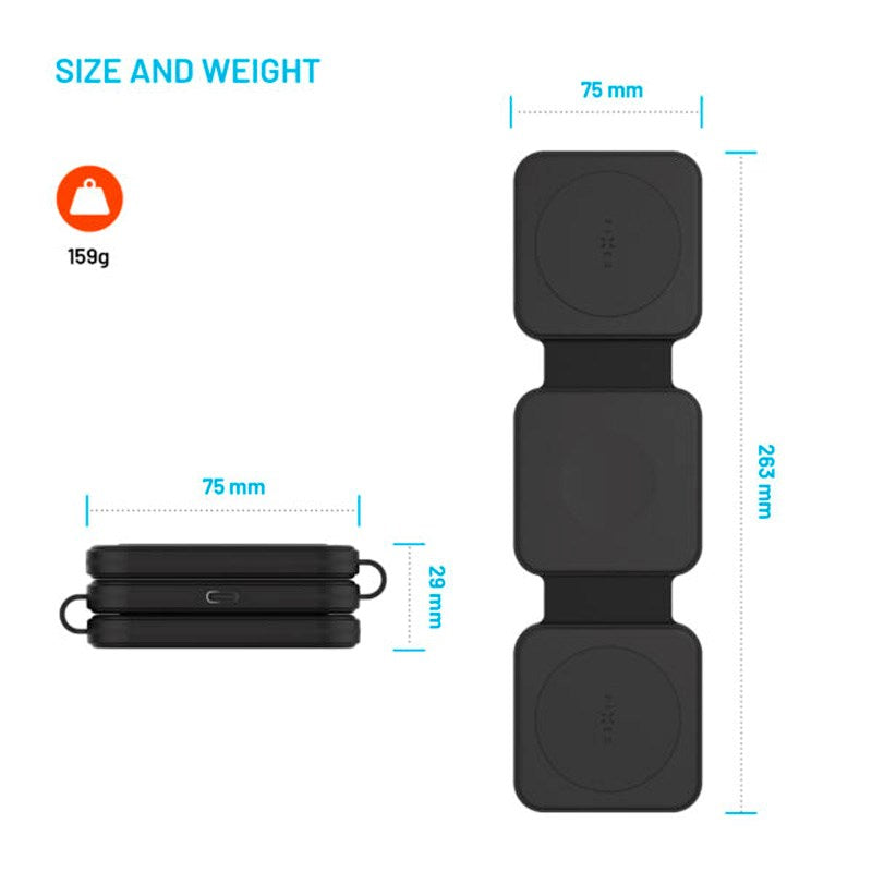 Fast Flex 3-i-1 Trådløs Lader med USB-C - Sammenleggbar Design - Svart
