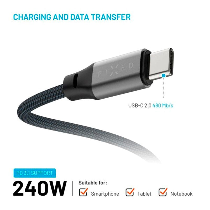 Fixed Magnetic USB-C til USB-C Kabel 240W - 1.2m - Svart