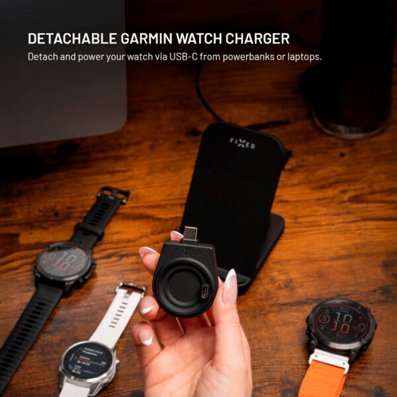 Fixed 3-i-1 Trådløs Lader for Garmin Smartwatch - Svart