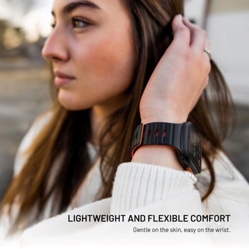 Apple Watch (42/44/SE/45/46/49 mm) Fixed Magnetisk Silikonrem – Svart / Oransje