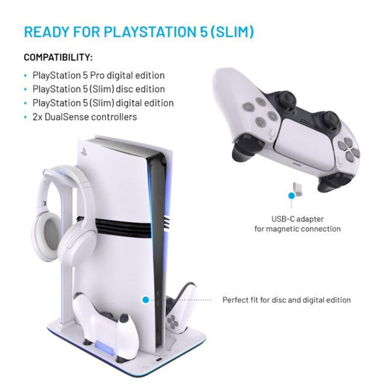 Fixed Multifunksjonell Playstation 5 Pro / Slim Ladestasjon - Hvit