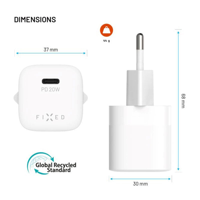 Fixed 20W Mini-Vegglader med USB-C & PD - Hvit