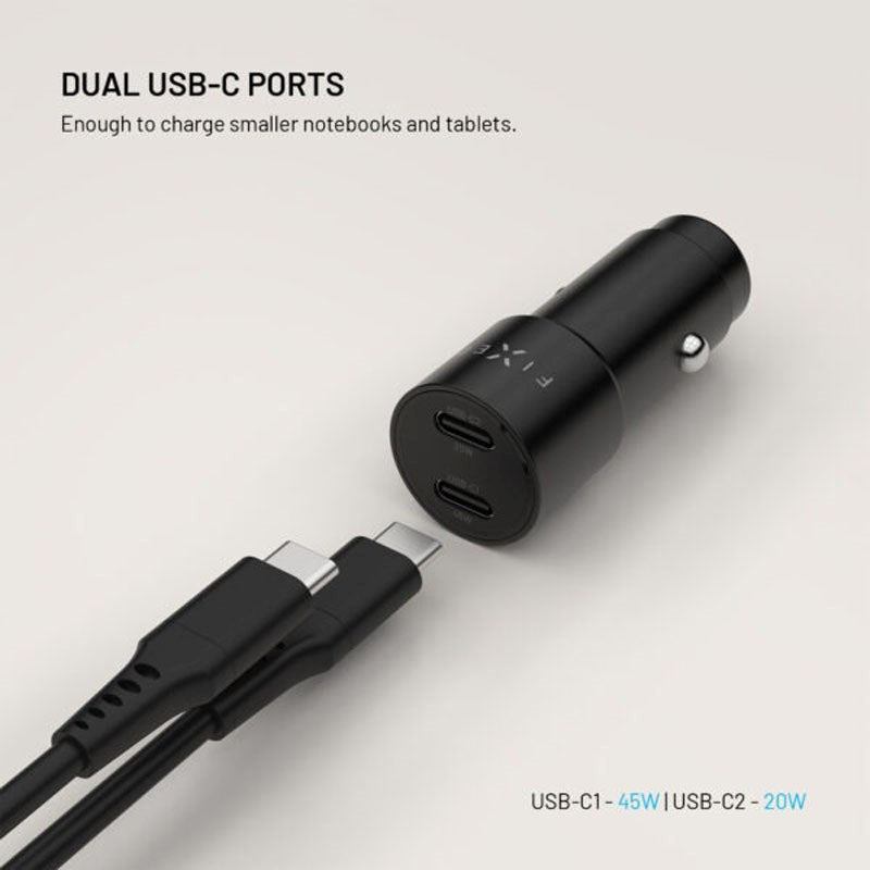 Fixed Billader 65W med 2 x USB-C - Svart
