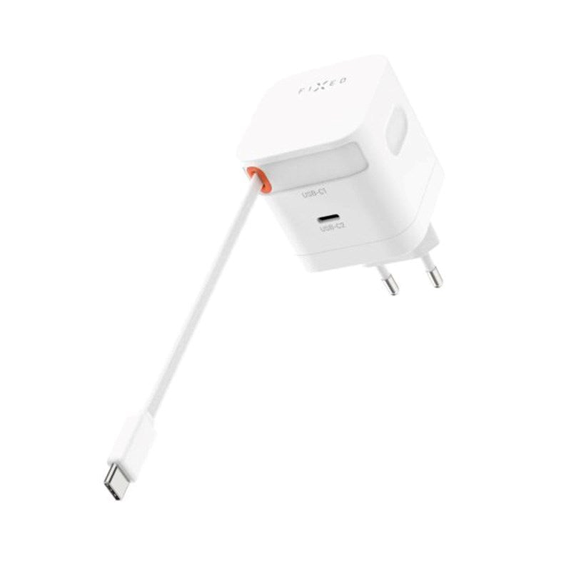 Fixed 65W USB-C Vegglader med Uttrekkbar USB-C Kabel – Hvit