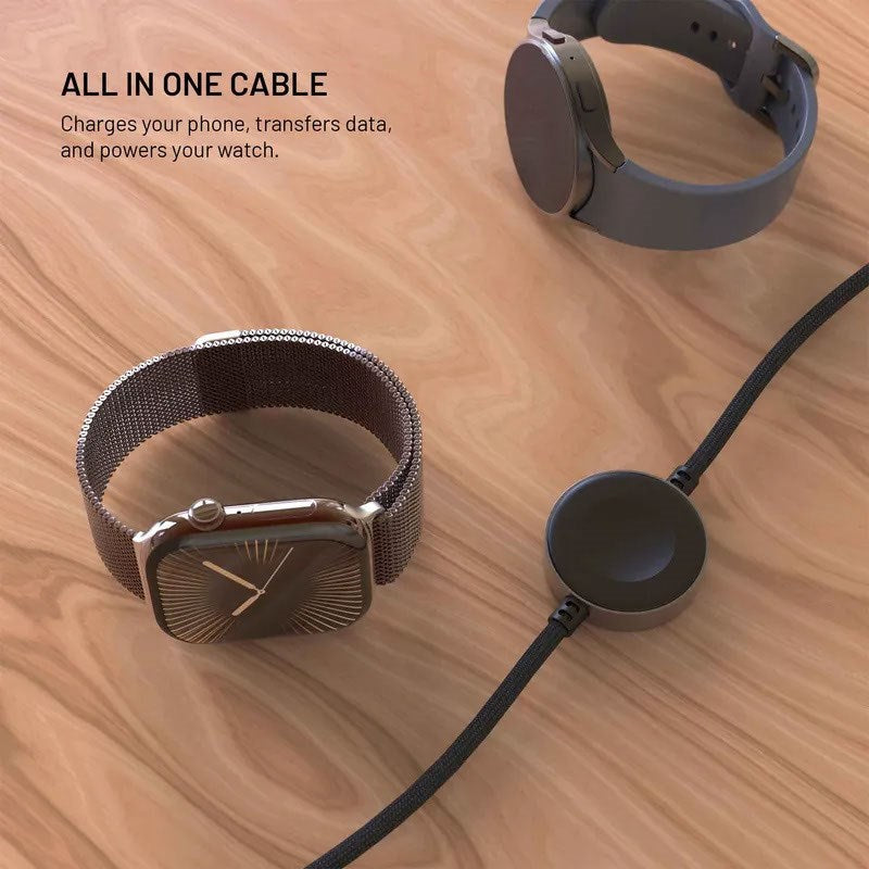 Fixed USB-C Ladekabel til Apple Watch & Samsung Galaxy Watch - 1.5m - Svart