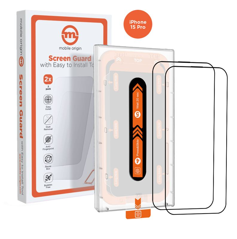 iPhone 15 Pro Mobile Origin Orange Screen Guard Beskyttelsesglass - 2 stk. - Gjennomsiktig