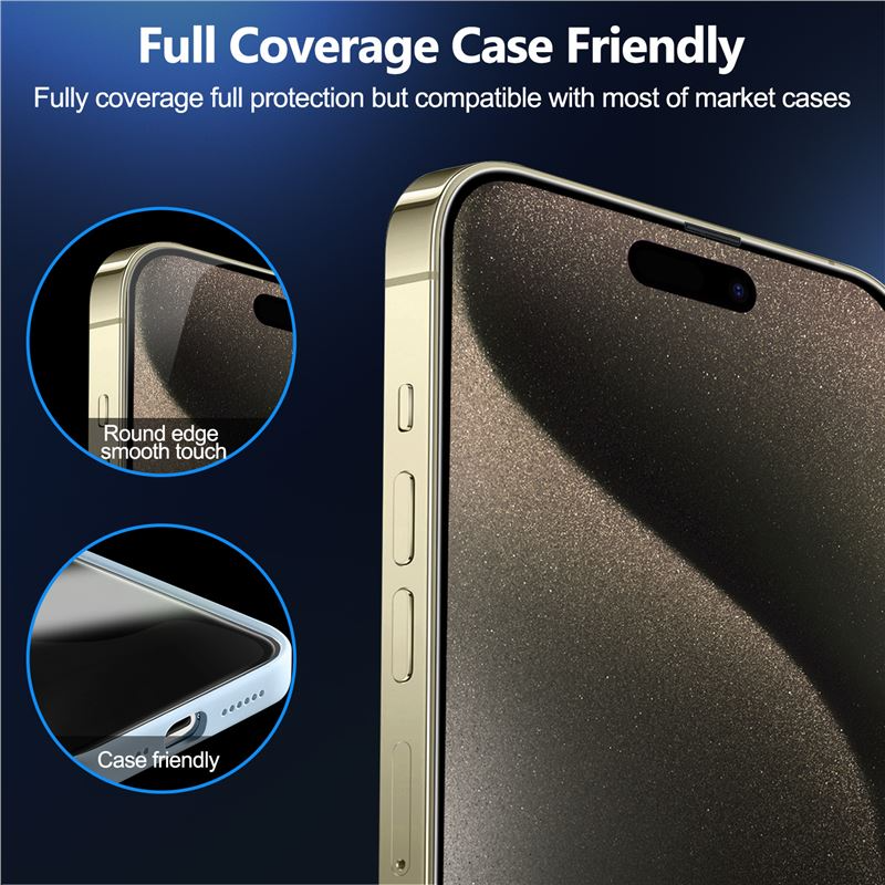 iPhone 15 Pro Max Mobile Origin Beskyttelsesglass m. Privacy Funksjon - Case Friendly - 2 stk - Svart Kant