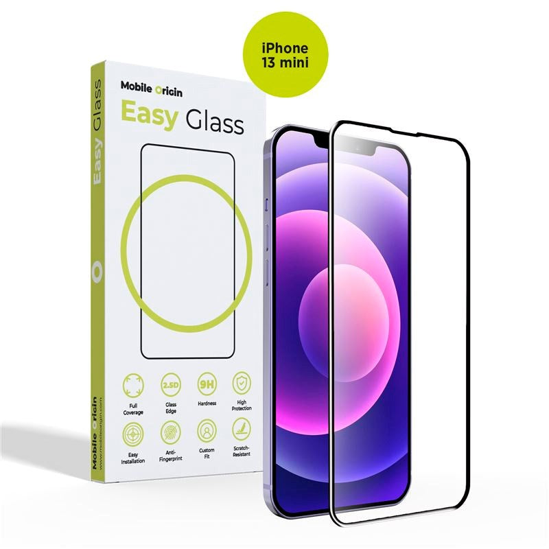 iPhone 13 Mini Mobile Origin EasyGlass Skjermbeskytter - Gjennomsiktig / Svart Kant