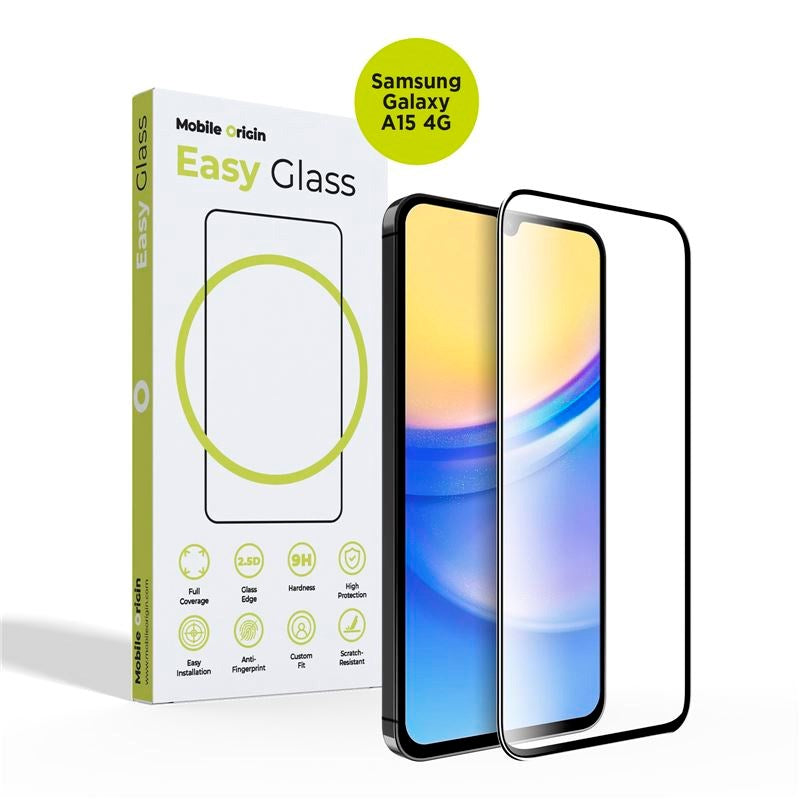 Samsung Galaxy A15 Mobile Origin EasyGlass Skjermbeskytter - Gjennomsiktig / Svart Kant