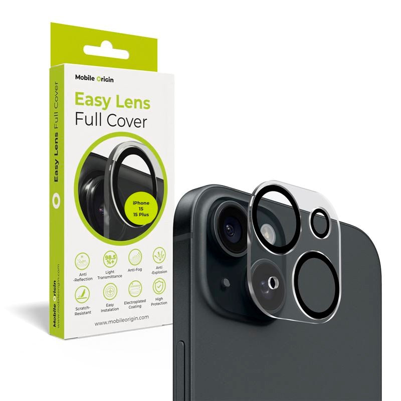 Mobile Origin Easy Lens Full Cover til iPhone 15 / 15 Plus - Gjennomsiktig