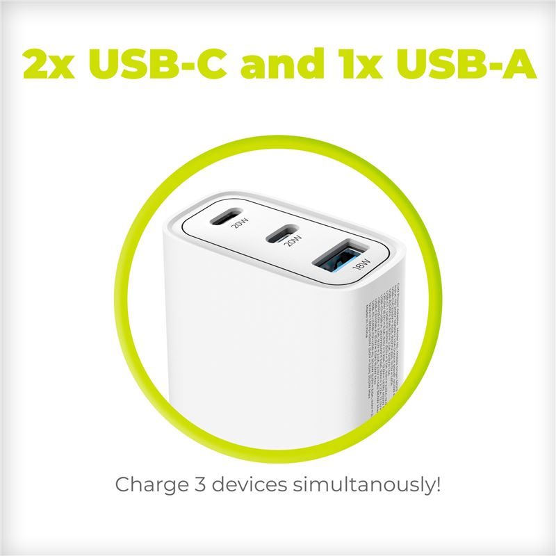 Mobile Origin GaN 40W Vegglader med USB-A + 2 USB-C Porter - Hvid