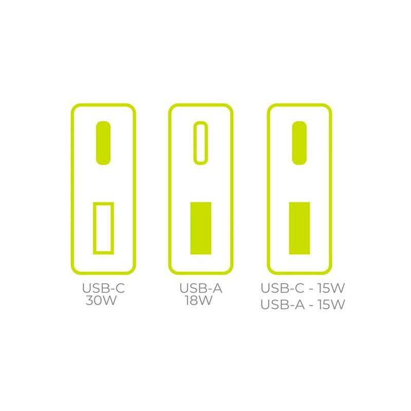 Mobile Origin MO16 30W Slim Vegglader m. 1x USB-C & 1x USB-A - Hvit