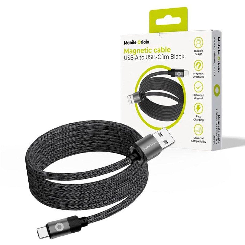 Mobile Origin Magnetisk USB-A til USB-C Kabel - 1m - Svart