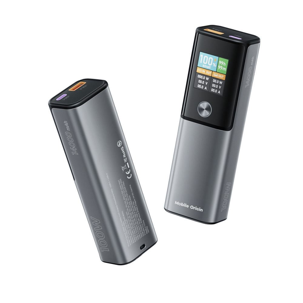 Mobile Origin 100W PowerBank m. Display - 14.000 mAh - Grå