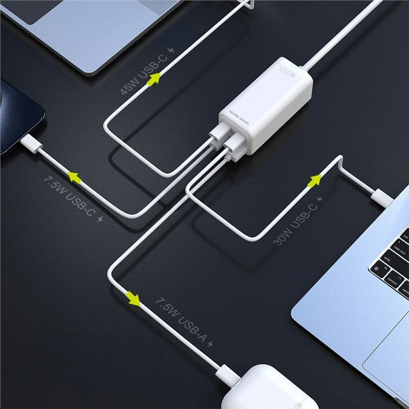 Mobile Origin 100W USB-C-Hub med USB-A & Schuko-Plugg – Hvit