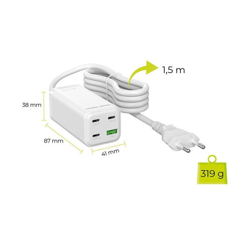 Mobile Origin 100W USB-C-Hub med USB-A & Schuko-Plugg – Hvit
