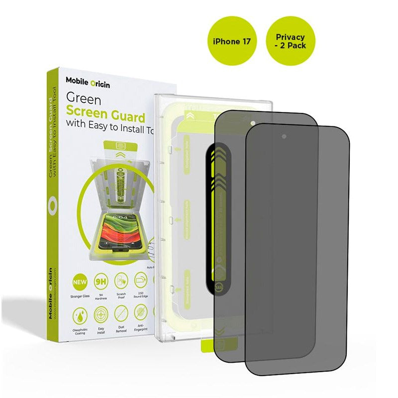 iPhone 17 Mobile Origin Screen Guard Skjermbeskytter med Monteringsboks - Personvernfunksjon - 2 stk. - Gjennomsiktig
