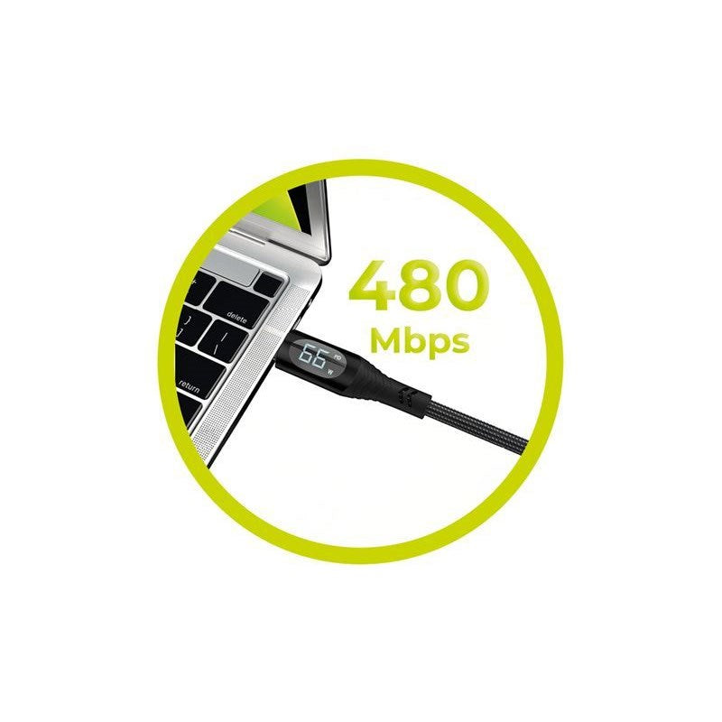 Mobile Origin 66W USB-A til USB-C Kabel med Skjerm - 1,5 m - Svart