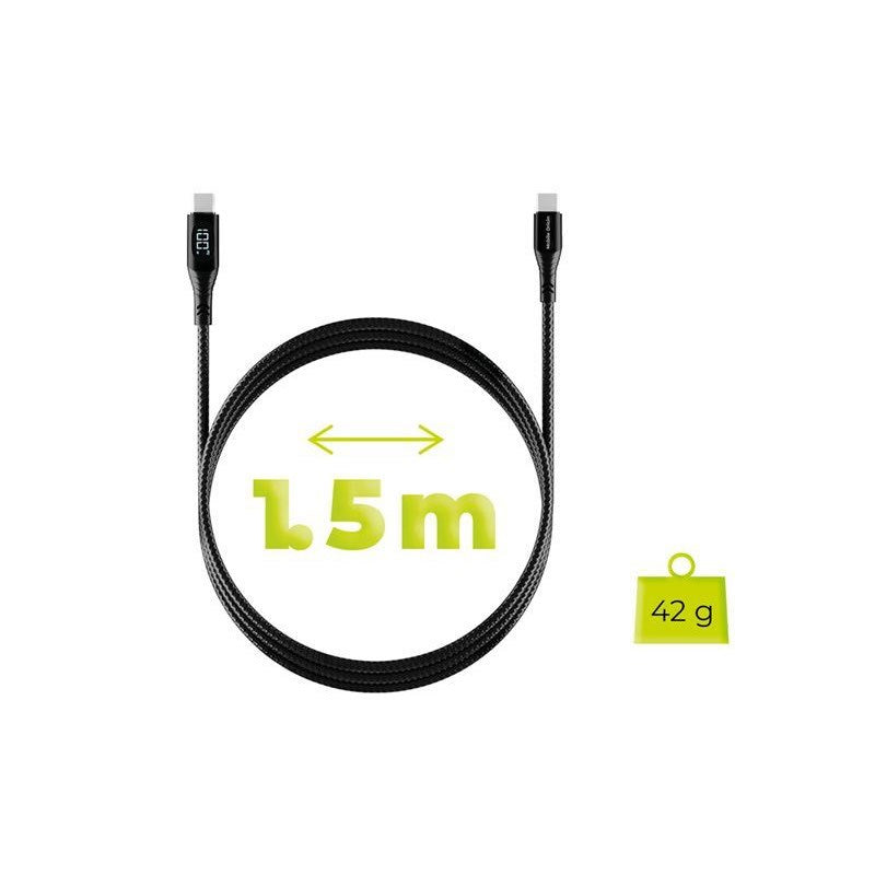 Mobile Origin 66W USB-A til USB-C Kabel med Skjerm - 1,5 m - Svart