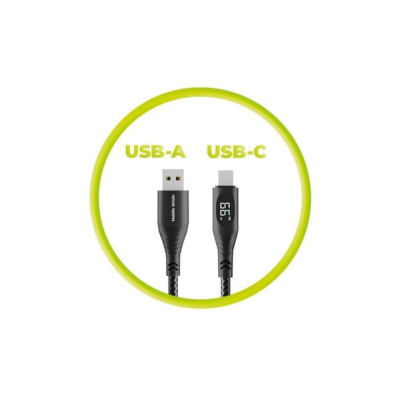 Mobile Origin 66W USB-A til USB-C Kabel med Skjerm - 1,5 m - Svart