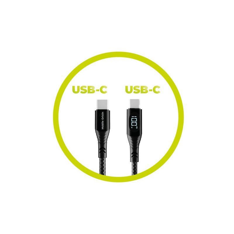 Mobile Origin 100W USB-C til USB-C Kabel med Skjerm - 1,5 m - Svart
