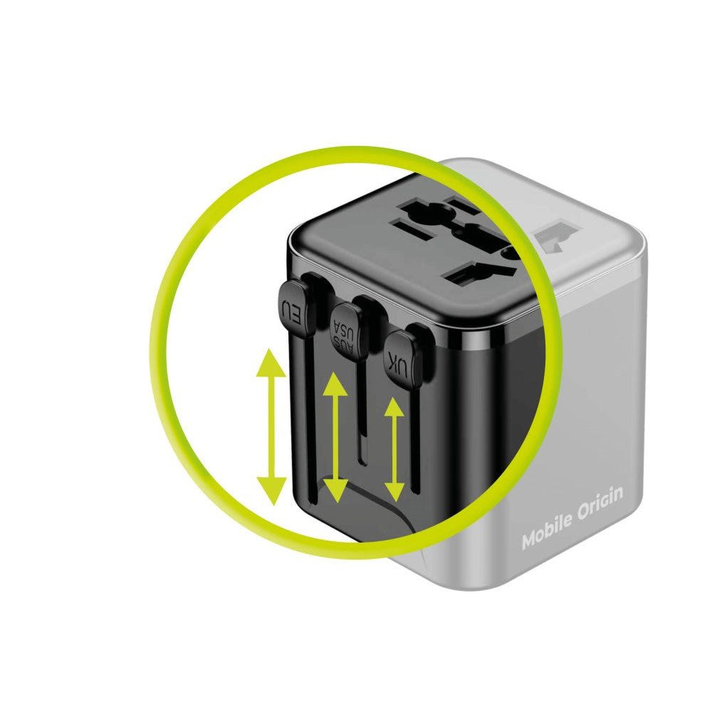 Mobile Origin 30W Universell Reiseadapter EU/UK/US/AUS – Svart
