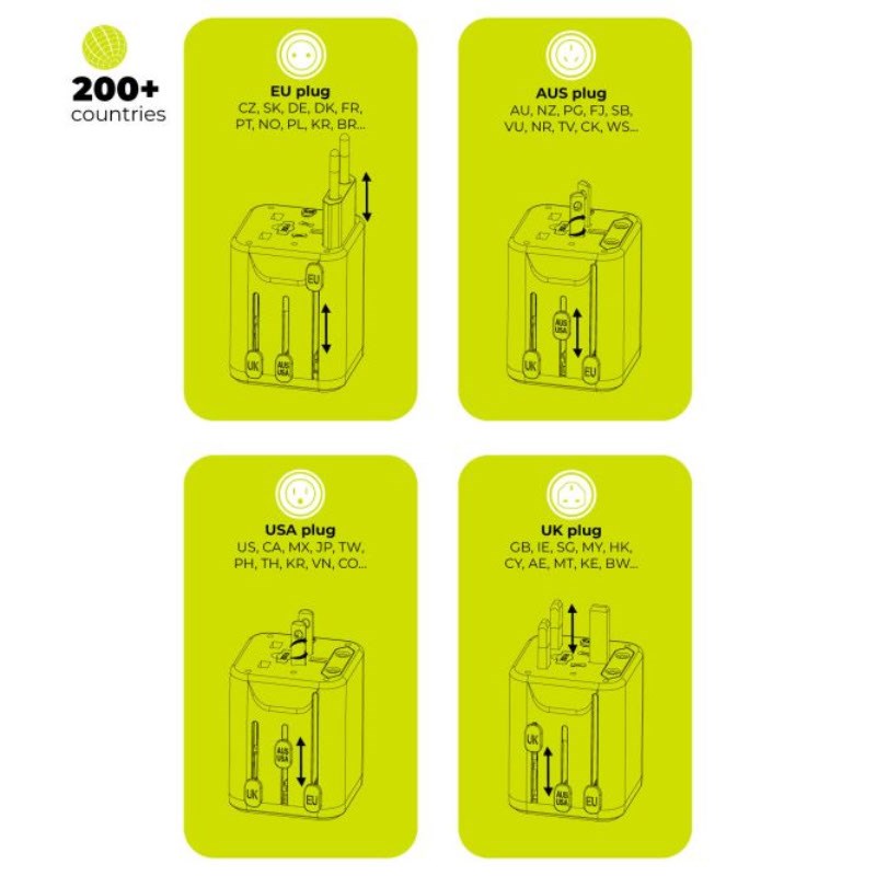 Mobile Origin 30W Universell Reiseadapter EU/UK/US/AUS – Svart