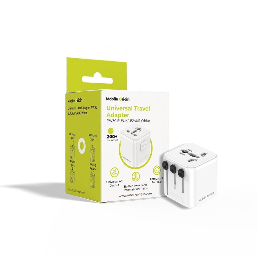 Mobile Origin 30W Universell Reiseadapter EU/UK/US/AUS – Hvit