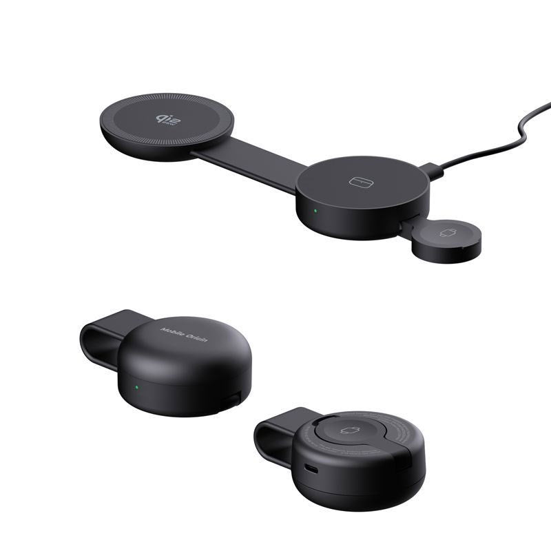 Mobile Origin 3-i-1 Sammenleggbar Trådløs Qi2-Lader for Smarttelefon / Apple Watch / Hodetelefoner - 25W - Svart