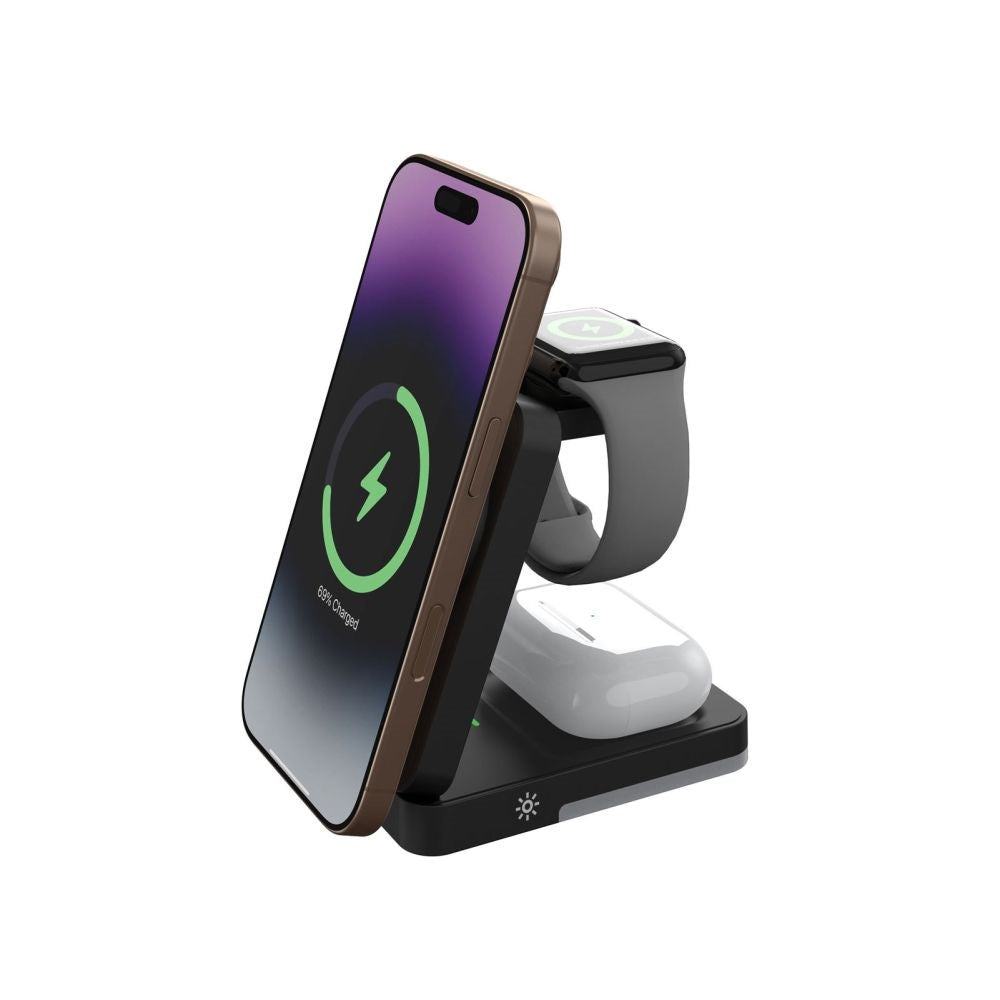 Mobile Origin Trådløs Lader for SmarttiPhone lefon / AirPods / Apple Watch - Sammenleggbar Design - MagSafe Kompatibel - Svart