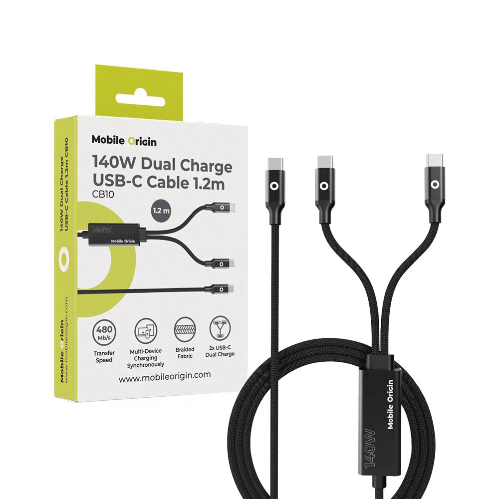 Mobile Origin CB10 140W Dobbel USB-C til USB-C Kabel - 1.2m - Svart