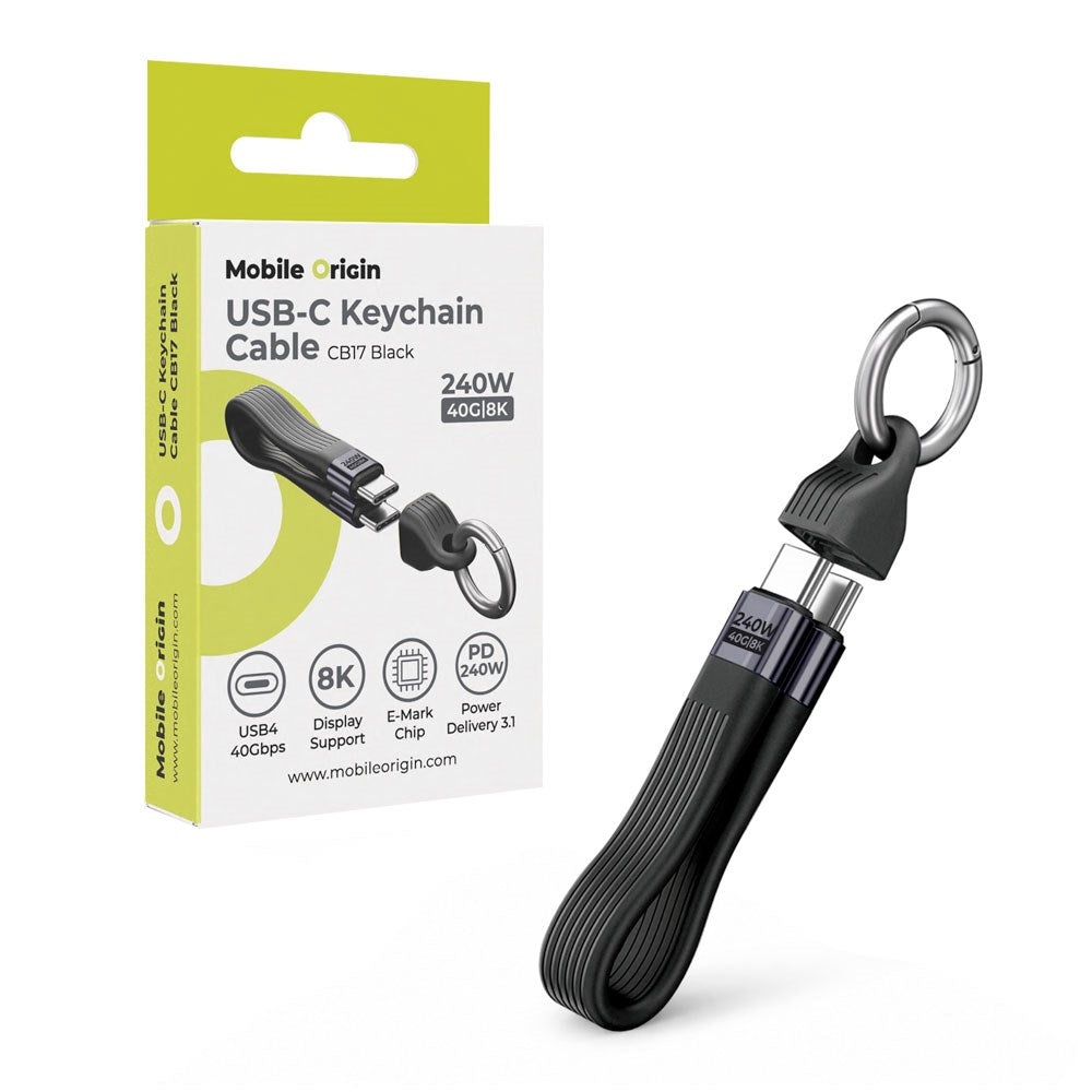 Mobile Origin 240W USB-C til USB-C Nøkkelringkabel - 13cm - Svart