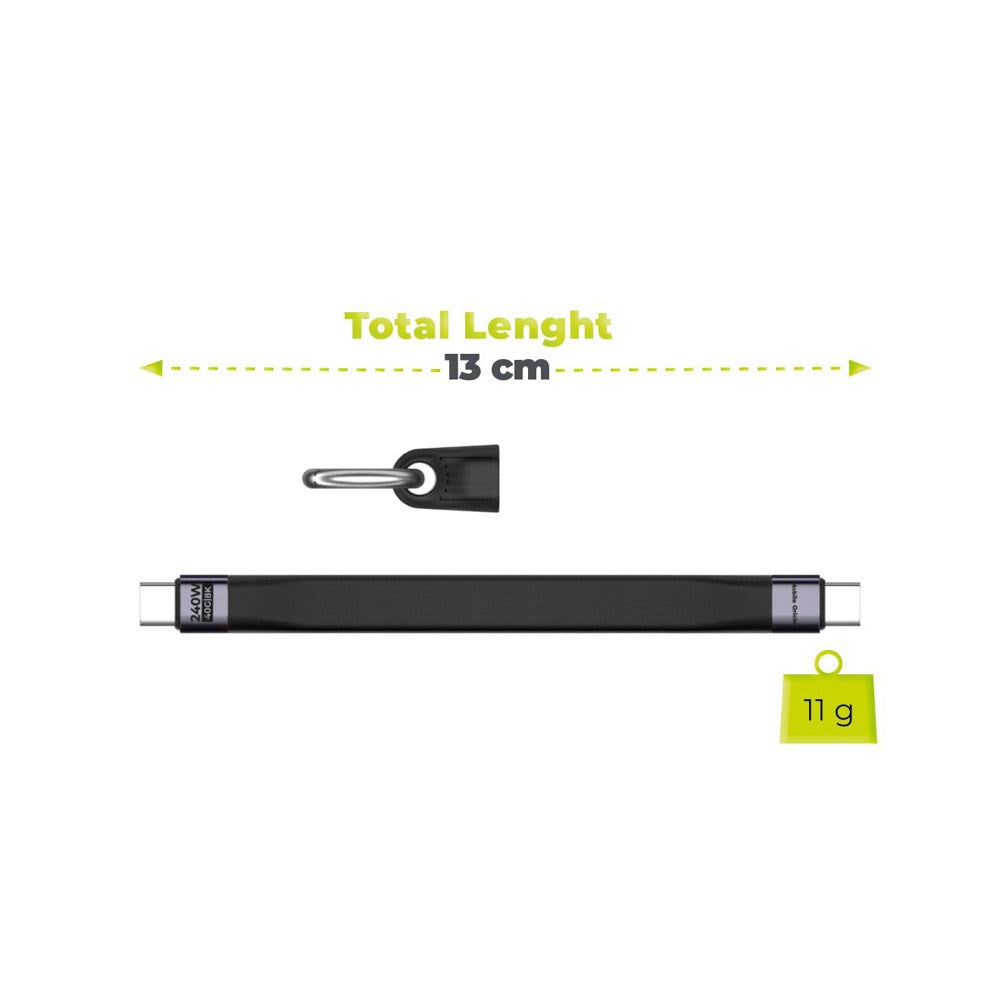 Mobile Origin 240W USB-C til USB-C Nøkkelringkabel - 13cm - Svart