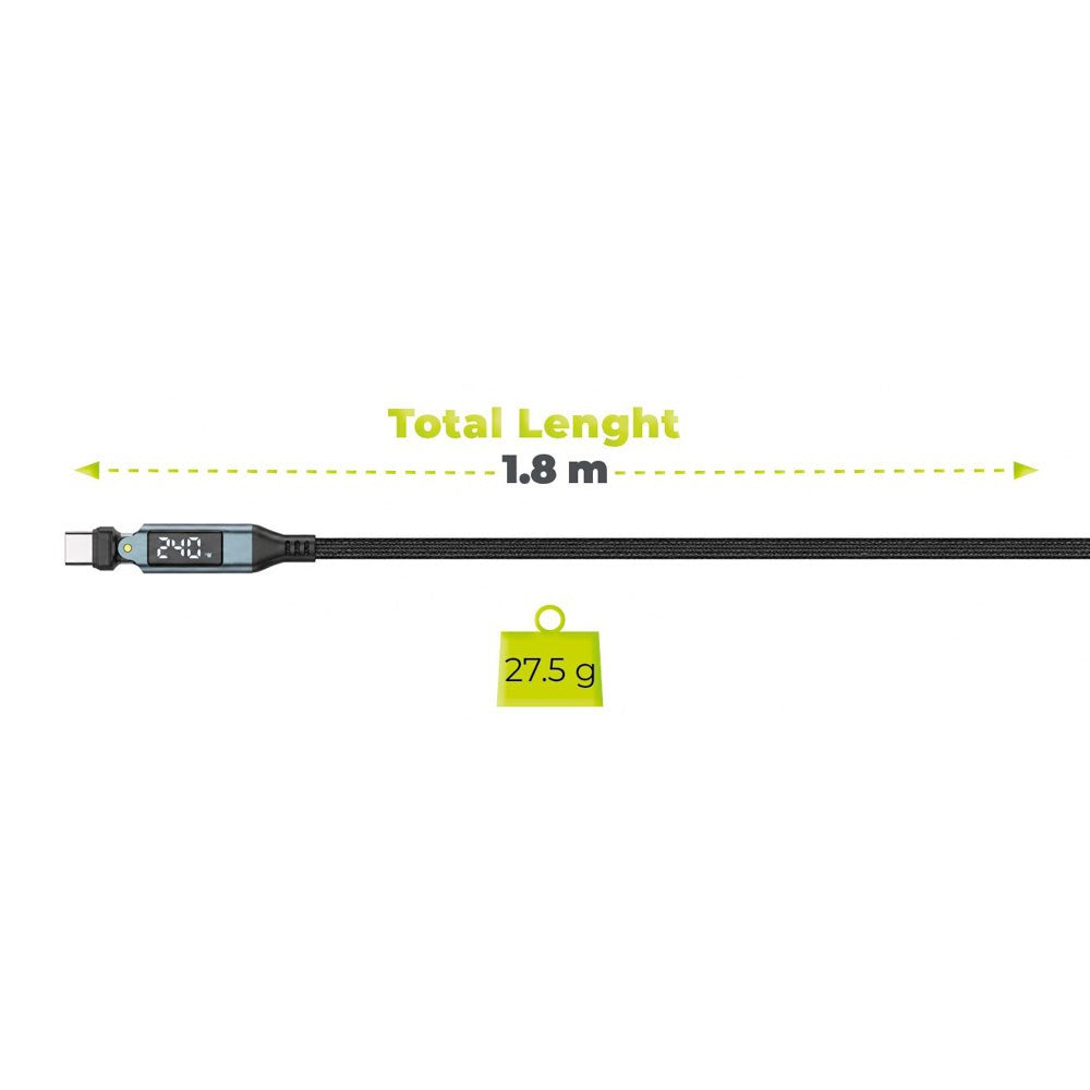 Mobile Origin 240W Display 540° Roterbar USB-C til USB-C Kabel - 1.8m - Svart