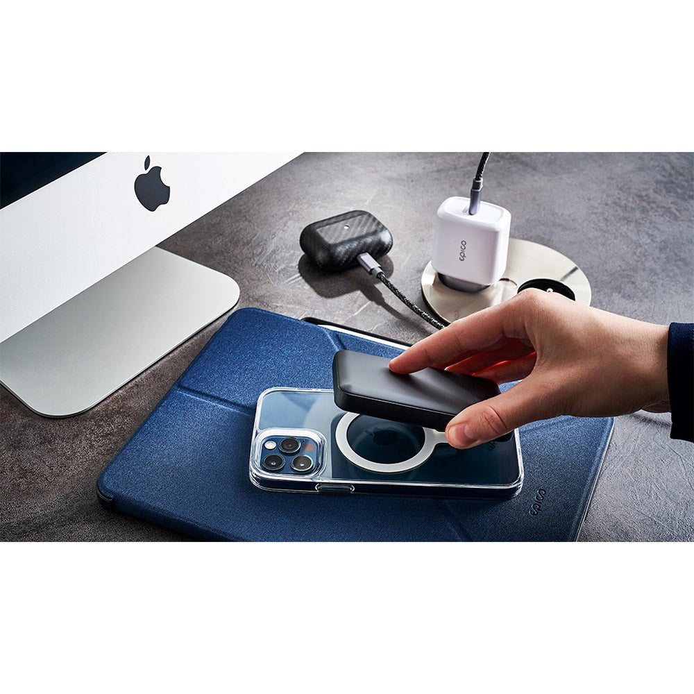 Epico 10W Trådløs Magnetisk Powerbank 5000 mAh m. USB-C-Kabel - MagSafe-Kompatibel - Svart